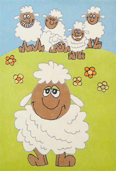 Moutons rigolos. 100% acrylique tufté main. 115 x 170 cm. 139 €. Sheep. Un Amour de tapis.