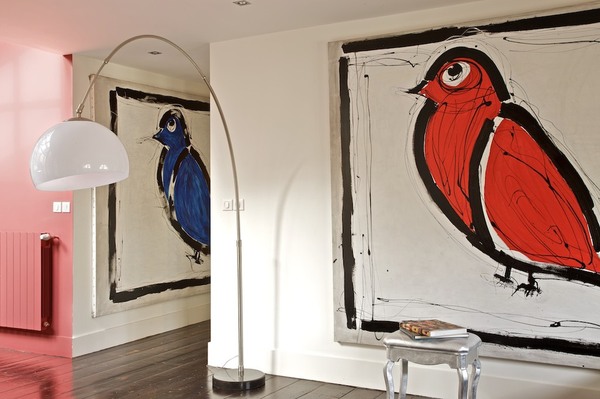 Détails tableaux « Palombe », Serge Simon, lampadaire, Alinéa.