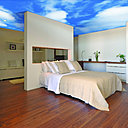 Un plafond façon ciel bleu pour s’évader sans bouger. Plafond tendu Newmat.