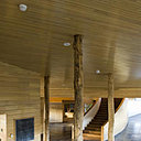 Les troncs d’arbres jonchent avec élégance le hall d’entrée de l’hôtel.