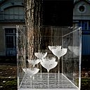 Fleurs avec éclairage incorporé, œuvre de Miki pour l'intérieur ou l'extérieur.