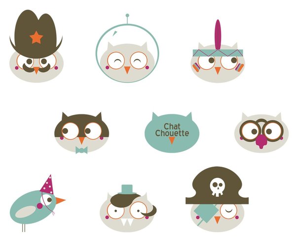 Motif Zelie chat et chouette.