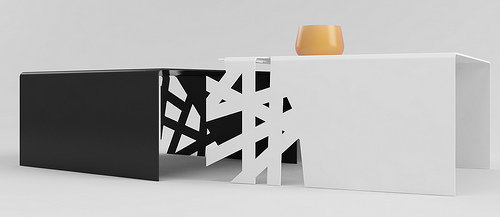 Makrame Grafico par Pulpo : opposition sculpturale de l’acier noir et blanc.