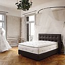 Surmatelas Sweet Dreams de la collection « Imperial Exclusive » de Treca pour un accueil ultra enveloppant de 9 cm. Face hiver en mohair, cachemire, soie, ouate et face été en lin, soie, ouate.  Garnissage : mousse visco-élastique à mémoire de forme. Coutils : jacquard (85% viscose-15% polyamide) pour le plateau et coutil jacquard (74% viscose-26% polyamide) pour les plates-bandes du matelas. Capitonnage intégral.