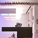 La vitrine sur la Via Manzoni 14-16.