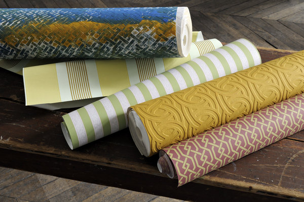 PAPIER BLANC A PEINDRE, 3 motifs géométriques (55 € le rouleau)