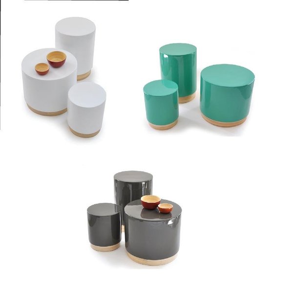 La gamme CHAMALLO se compose  de trois tables basses, disponibles dans tous les coloris de la collection POP. Légères, elles peuvent être utilisées séparément ou combinées entre elles. La bande de bambou naturel sur le pied de chaque table se dessine comme une fine signature de la marque.