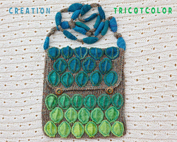 Sac en laine avec feuilles rajoutées © Tricotcolor