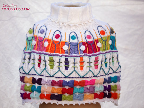 Chauffe épaule laine blanche et multicolore © Tricotcolor