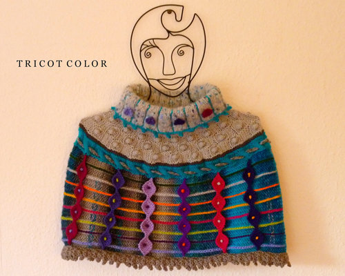 Chauffe épaule en laine brune et multicolore © Tritcolor