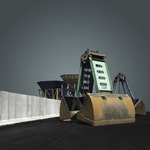 Des paysages portuaires sublimés : ici, des bennes aux couleurs désaturées.