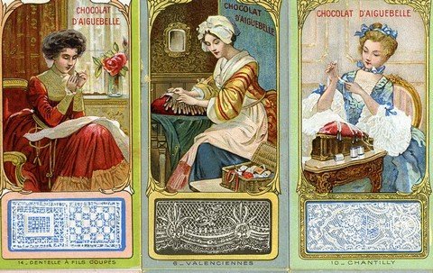 Chromos  publicitaires des métiers de la dentelle pour le chocolat d'Aiguebelle