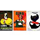 Sélection d'affiches publicitaires anciennes traitant de couture, broderie et tricot à la Galerie Michel Graglia