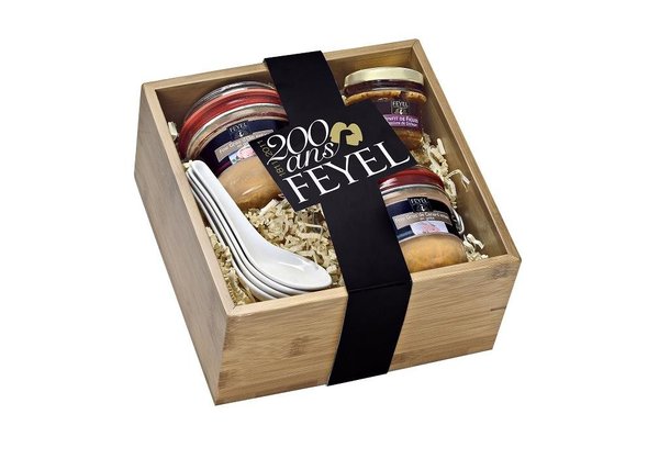 Pour le bicentenaire, Feyel propose un joli coffret avec une variation autour de 3 foie gras