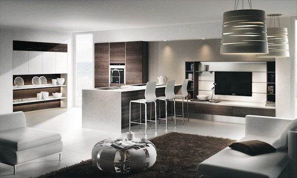 « Luna » de Mobalpa : cuisine et living ne font grâce à des meubles caméléon, qui produise leur effet d’un côté comme de l’autre de l’espace.