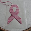 Le Soluble Canvas est bâti sur le support et  le ruban rose brodé au point de croix