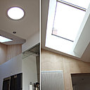 Dans la cuisine, deux puits de lumière et une autre ouverture le long de la façade, dans le salon pour encore plus de luminosité.