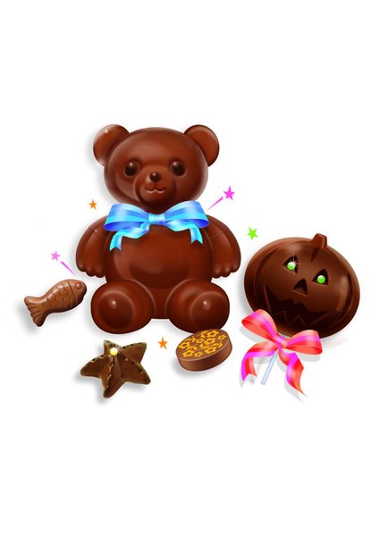 Ours, poissons, citrouilles en chocolat sont réalisés par vos soins, et prêts à être mis en paquets pour les offrir!