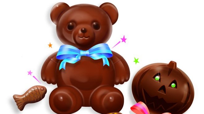 Ours, poissons, citrouilles en chocolat sont réalisés par vos soins, et prêts à être mis en paquets pour les offrir!