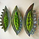 Les petits pois... feutre et velours de soie teint et rebrodé à la machine