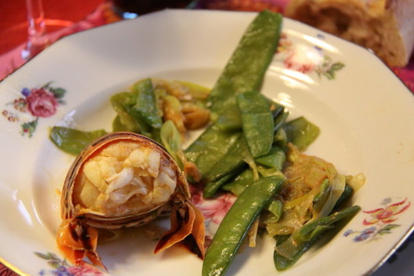 Queues de langoustes aux pois gourmands