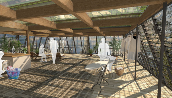 Le dernier étage, producteur d'énergie, sera un espace mutualisé jeux, laverie, lieu de loisirs...