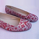 Modèle Alouette en toile Aïda de lin grise et rouge