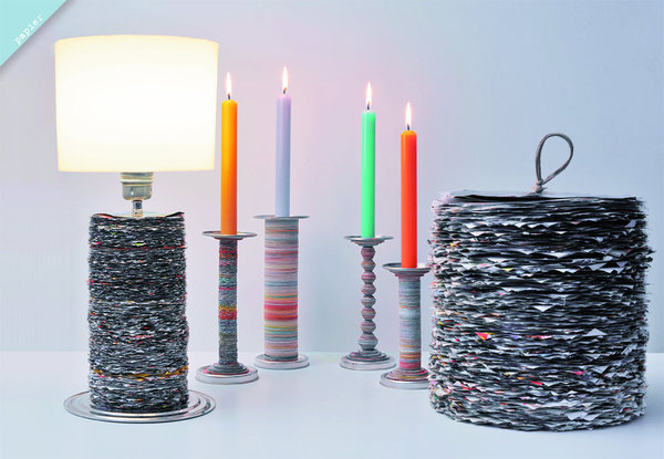 De simples cercles de papier découpés dans des magazines ont permis de réaliser lampes et bougeoirs dans les style des emporiums indiens