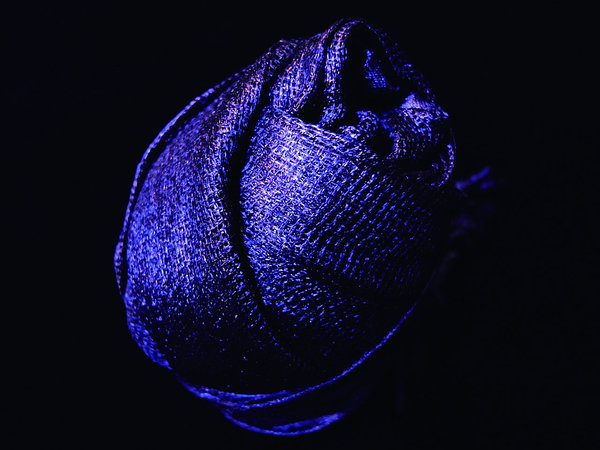 Les écharpes bleus indigo en soie sauvage par  jeune designer Tatz Miki.