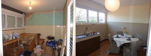 Stores ouverts, lino neuf au sol et coup de peinture pour une cuisine rangée à la place d'un cagibi encombré.