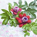 Les fleurs des îles réalisées en laine mohair ne fanent  jamais et fleurissent à merveille cols de vestes et lainages.