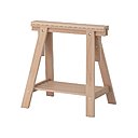 Tréteaux réglables Ikea Vika Artur avec étagère, en hêtre, 25 € l'un. Longueur 46 cm, profondeur 70 cm, hauteur minimum 71 cm, hauteur maximum 93 cm. Charge maximum des tréteaux 50 kg et pour les tablettes : 25 kg.