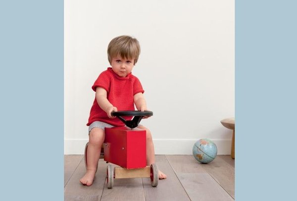 Pull à bords roulottés, en coton rouge pour garçons et filles est très pratique à enfiler en été.