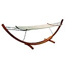 Ce hamac Truffaut possède une structure en bois d'eucalyptus. Écru, ses dimensions sont L383 x l89 x H120 centimètres.