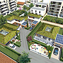 La maison ABCD + s’inscrit dans un Ecoquartier, qui permet d’optimiser l’espace urbain, en construisant notamment sur des friches industrielles. Sur 1300 m2, il serait possible d’implanter quatre maisons, avec voies de circulation et espace pour les enfants.