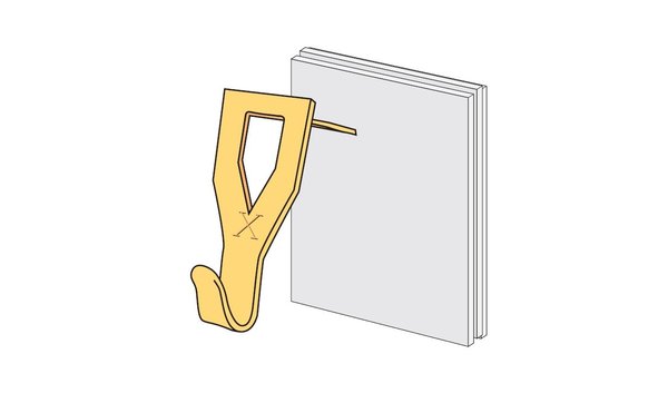 Les fameux crochets X, ici pour plaque de plâtre, laissent très peu de marques sur les murs. Ils existent également pour les murs en bétons et les parois creuses.