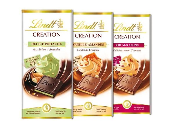 Délice Pistache, Vanille Amandes, et l'excellent Rhum Raisins pour les dernières créations de Lindt.