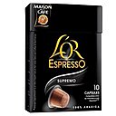 L’Or Espresso lance Supremo, dense, charpenté avec des touches complexes de chocolat noir, de chêne, de santal et de noisettes grillées.