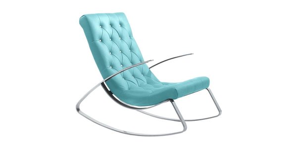 MiChesterfield mi rocking-chair, le fauteuil Dallas, de L'usine à design, combine deux matières pour une allure design et rétro à la fois. Quoi de mieux que le doux balancement d'une assise capitonnée ?