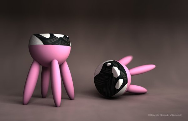 Ce tabouret rend hommage à sa façon, avec une touche d'humour, à la passion des éleveurs pour leur métier. Structure MDF, pieds frêne, coussin mousse et tissu imprimé. H 48 cm. Meuh®. Design by JFGemmrich®.