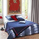Travelling sur une chambre bleue et rouge qui invite au voyage