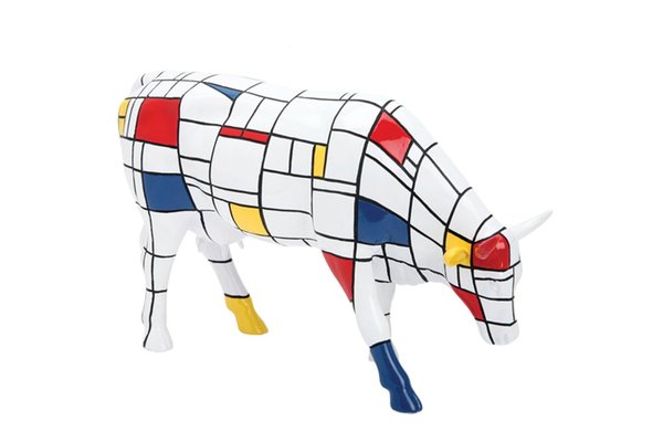 En association avec la Cow Parade, Arteum propose d’acquérir une statuette de vache, habillé du style Mondrian. Un code graphique, qui met en valeur la musculature de la bête dans un jeu de volumes.