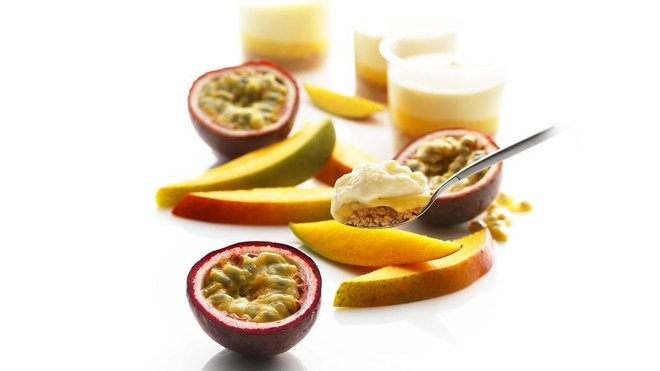 Mangues Alfonso d’Inde et autres ingrédients de première qualité pour des desserts certes industriels, mais conçus pas des pâtissiers exigeants.