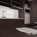 La cuisine, ouverte sur le séjour, se fait discrète et intègre les gros appareils d’électroménager derrière des portes de placard. A proximité, une grande table de repas qui s’harmonise avec les matières et les couleurs des meubles de rangements. La cuisine, ouverte sur le séjour, se fait discrète et intègre les gros appareils d’électroménager derrière des portes de placard. A proximité, une grande table de repas qui s’harmonise avec les matières et les couleurs des meubles de rangements.