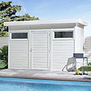 Une pool house au style contemporain. En sapin du Nord massif traité classe 3. A monter sur une dalle. 8,28 m². Copenhague 2 Blanc. Cerland. www.cerland.fr