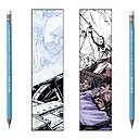 Bande dessinée esquissée au crayon bleu Sketcher, encrée et mise en couleur.