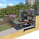 Les matériaux de construction extérieurs sont traditionnels : béton banché, aggloméré, crépis, murets en pierre…Les vis-à-vis entre les maisons sont gérés par un jeu de bardage bois en pare-vue.