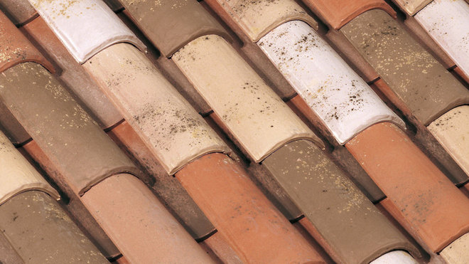 Coloris panachés pour un aspect vieilli, tuiles Médoc patinées.