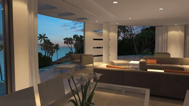 A l’intérieur, le paysage environnant fait partie du décor avec de larges baies vitrées qui s’ouvrent sur une nature paradisiaque.