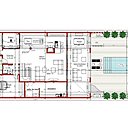 Sur deux niveaux cette maison s’avance sur la mer comme un navire. Un salon d’extérieur prolonge l’espace intérieur et des jeux de terrasses et de patios dégagent des vues sur la nature environnante.